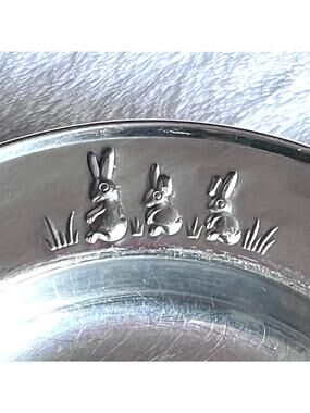 Selandia Japan 18/8 Stainless Steel Bunny Rabbit Plate Trinket Dish Embossed